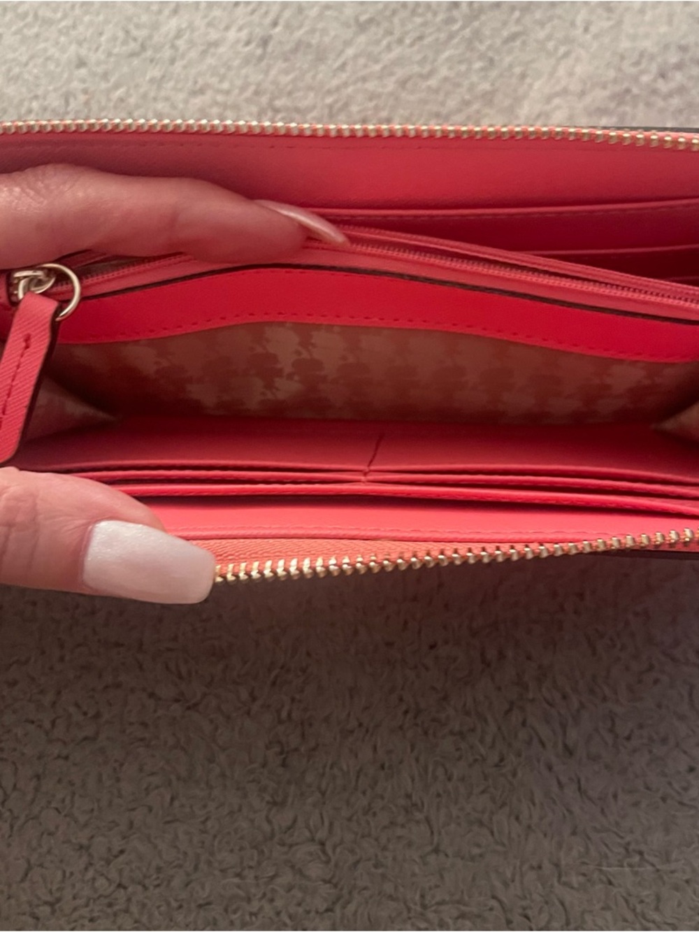 Karl Lagerfeld Paris Pink Zip-Around Saffiano Wallet in Hot Coral - Picture 7 of 9